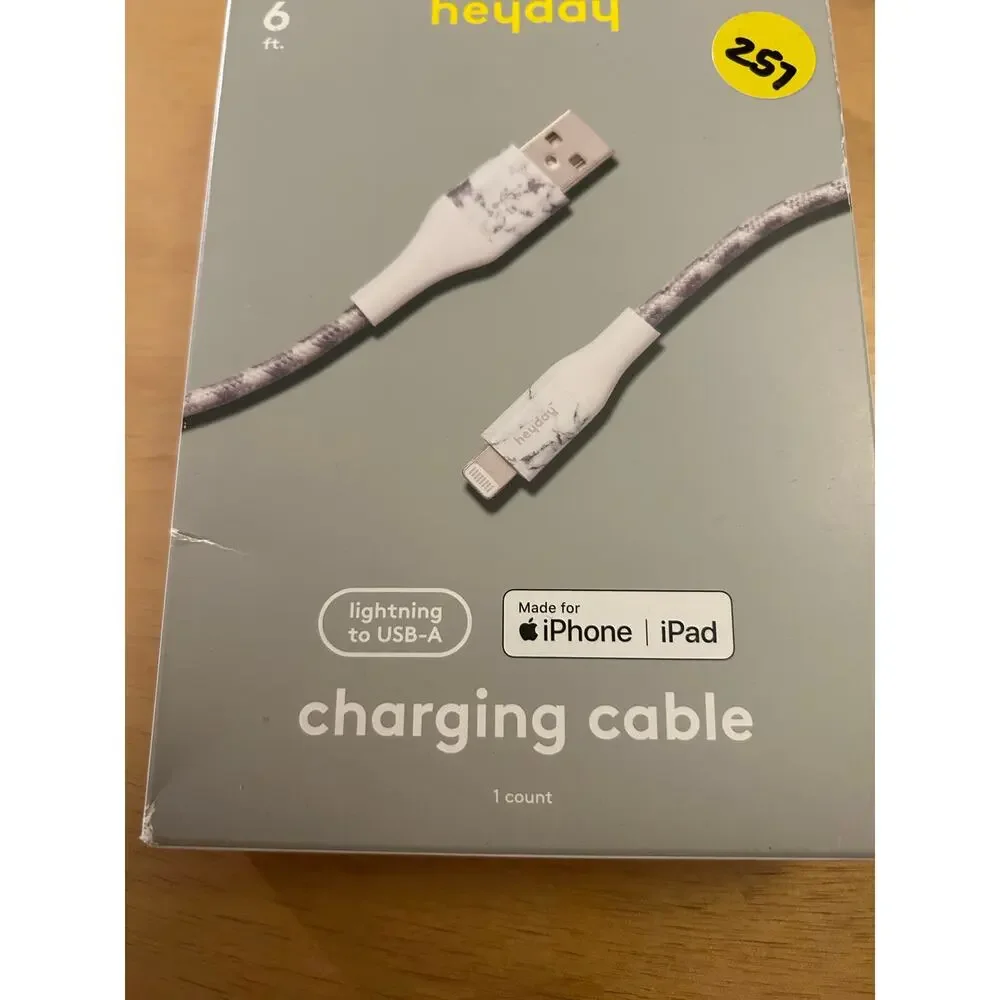 New heyday Lightning to USB-A Charging Cable size 6ft White Gray Marble